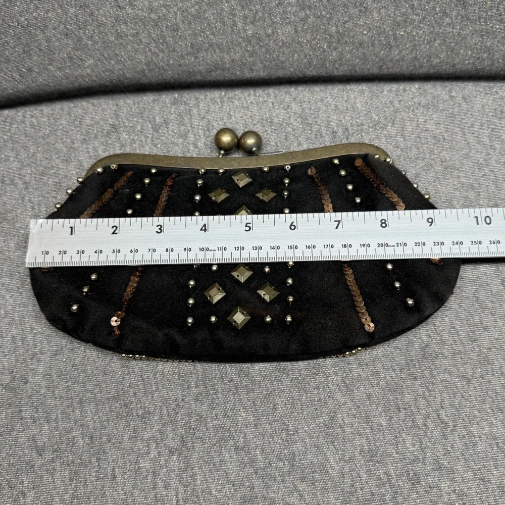 Boho Beaded Clutch Evening Bag Black Chicos Small - Picture 5 of 6